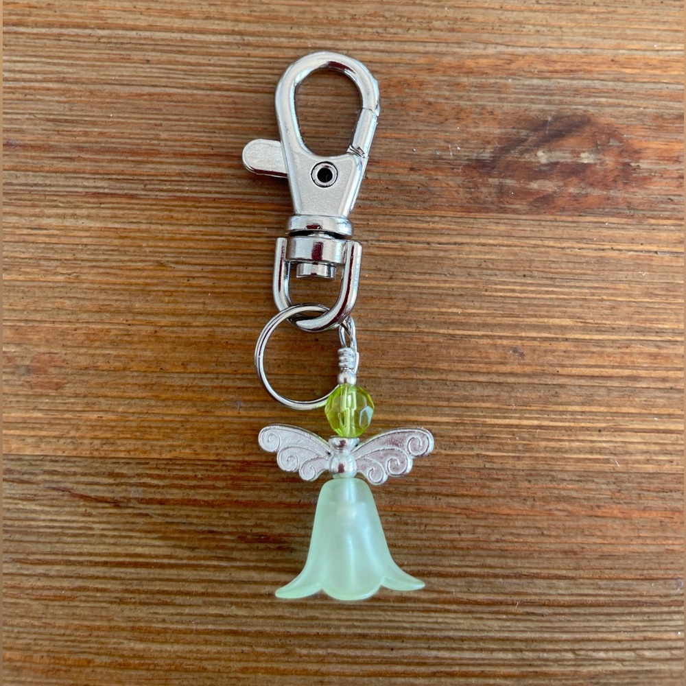 Handmade Green Fairy Hand Bag Charm Keychain Zipper Pull Snap Hook Clip